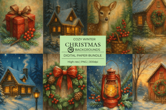 Download Cozy Winter Christmas Digital Paper Set - Digital paper Collection