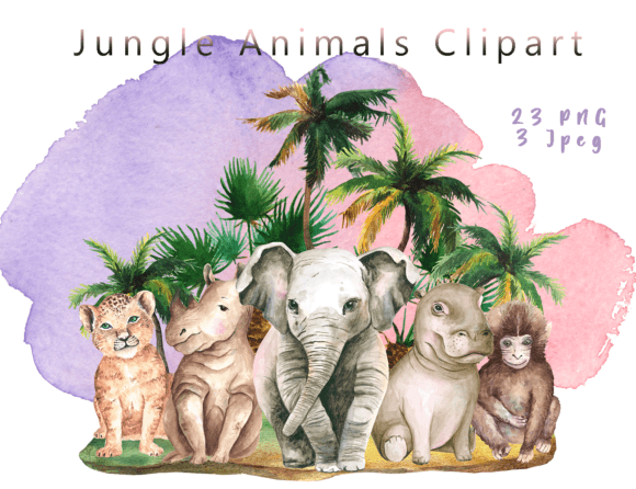 Download Watercolor Jungle Baby Animals Clip Art - Premium Bundle