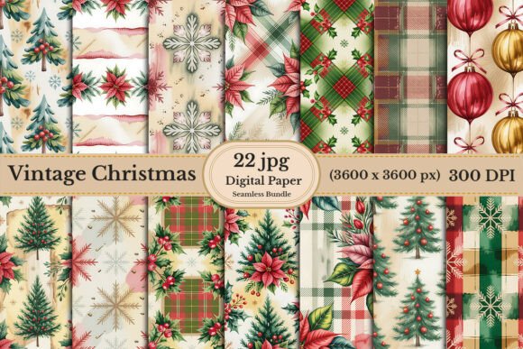 Download Vintage Christmas Digital Paper Bundle - Digital paper Collection