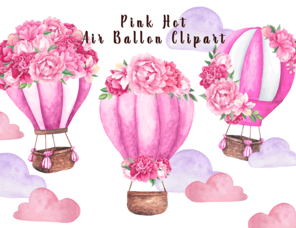 Download Watercolor Pink Hot Air Balloon Clipart - Premium Bundle