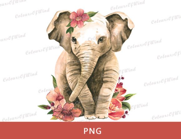 Download Watercolor Baby Elephant in Pink Floral - Premium Resources