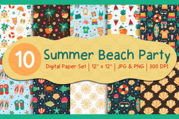 Download Summer Beach Party Digital Paper Set - Digital paper Collection