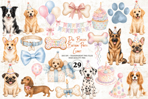 Download Dog Breeds Birthday Party Clipart - Birthday party Collection