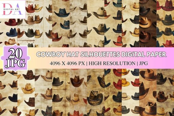 Download Cowboy Hat Silhouettes Digital Paper - Digital paper Collection