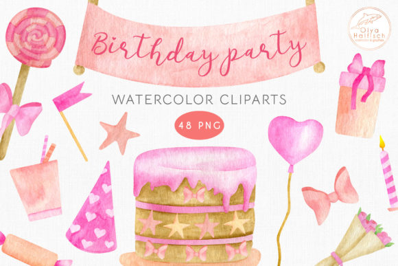 Download Birthday Party Watercolor Clipart Set - Birthday party Collection